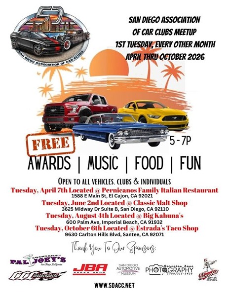 San Diego Association of Car Clubs flyer 2026